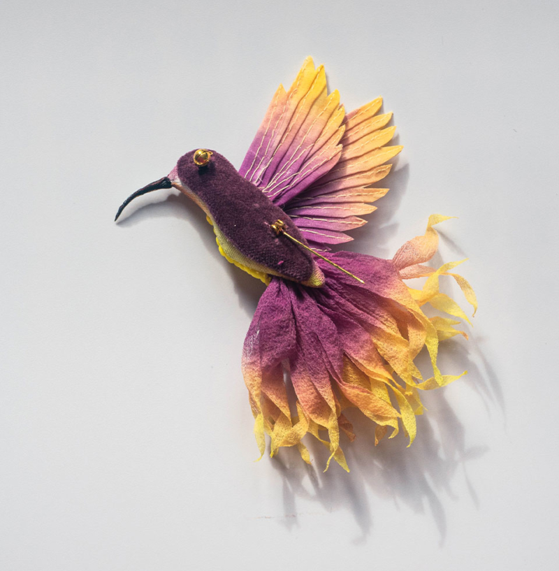 hummingbird brooch handmade embroidery