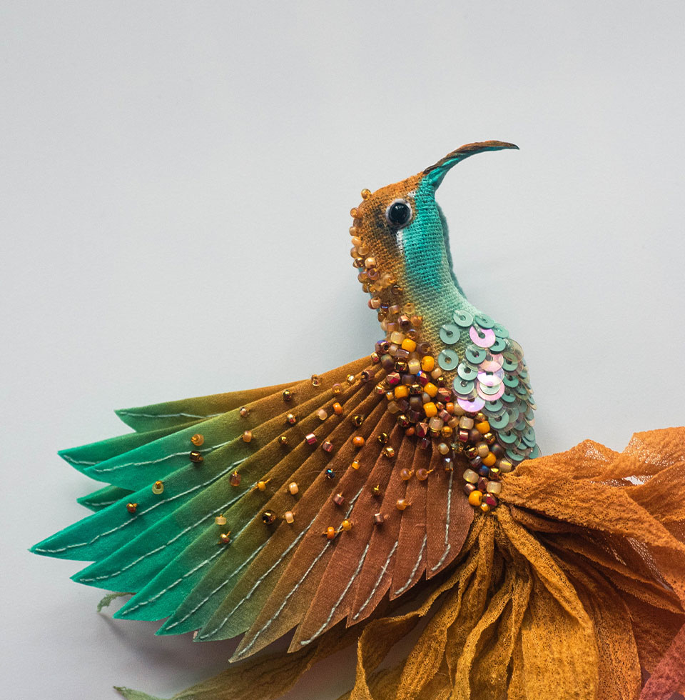 hummingbird brooch handmade embroidery