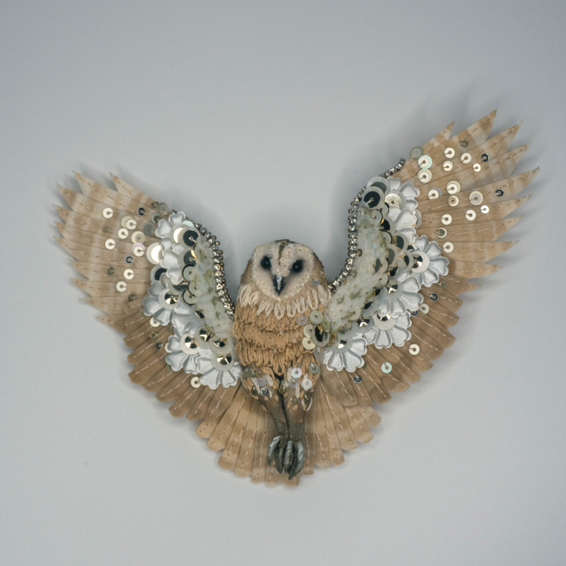 hand embroidery owl brooch