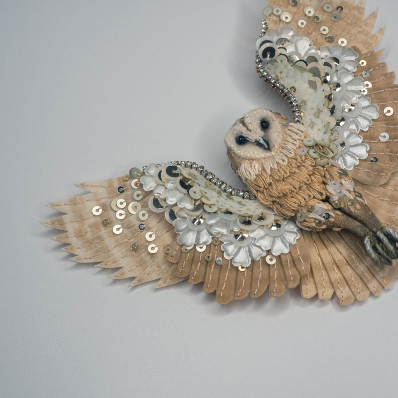 hand embroidery owl brooch