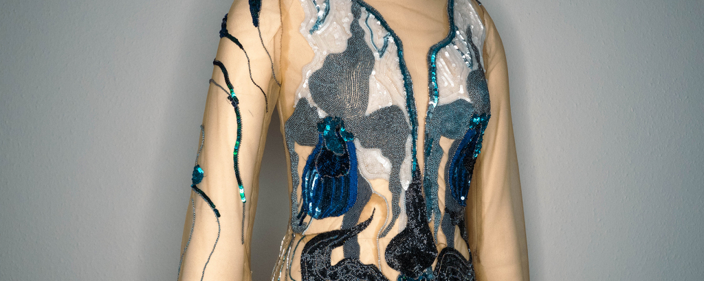 Couture dress made or 100% hand embroidery in Luneville embroidery technique