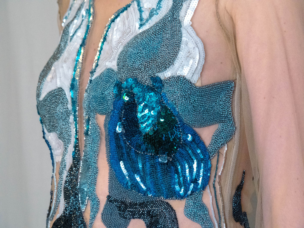 Couture dress made or 100% hand embroidery in Luneville embroidery technique