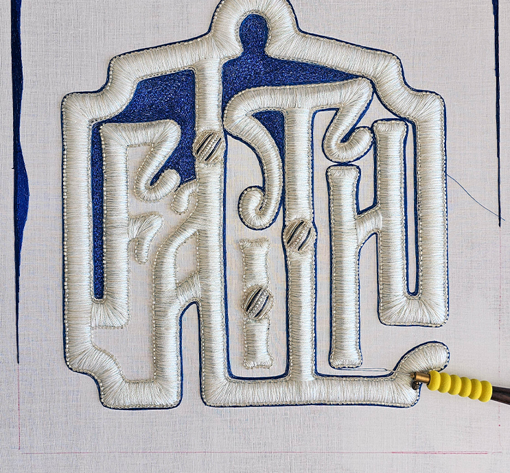 Faith Wall Panel. Hand Embroidery. Work in progress. Luneville embroidery