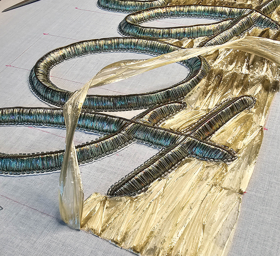 Hope Wall Panel. Hand Embroidery. Work in progress. Contemporary Goldwork