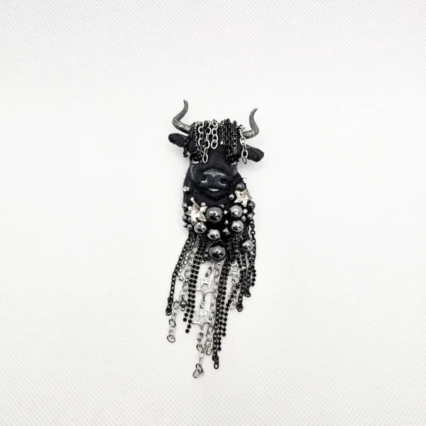 Taurus Textile Brooch - Hand embroidery by Ksenia Semirova