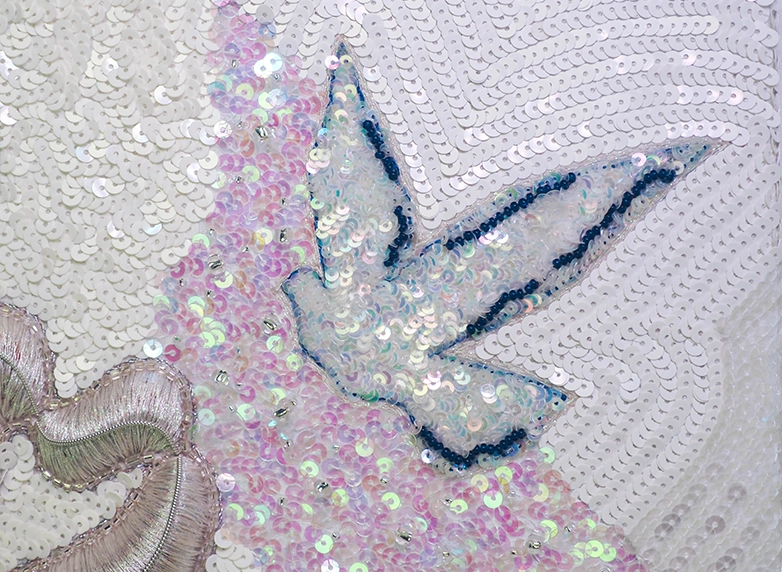 Parisian Couture - contemporary goldwork hand embroidery wall panel - Details - Yves Saint Laurent Dove