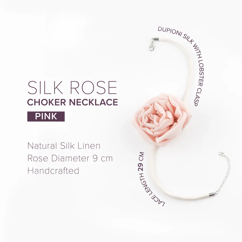 Pink Silk Rose Choker Necklace with Lobster Clasp