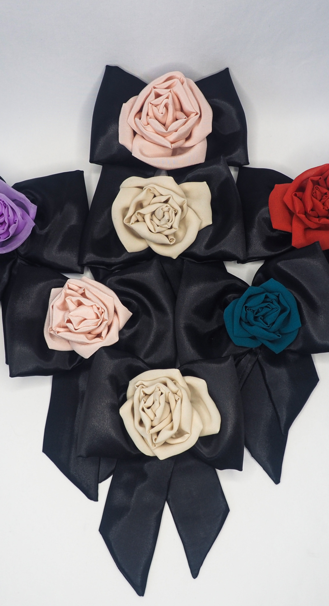 Silk Rose Black Bow Brooch Handmade