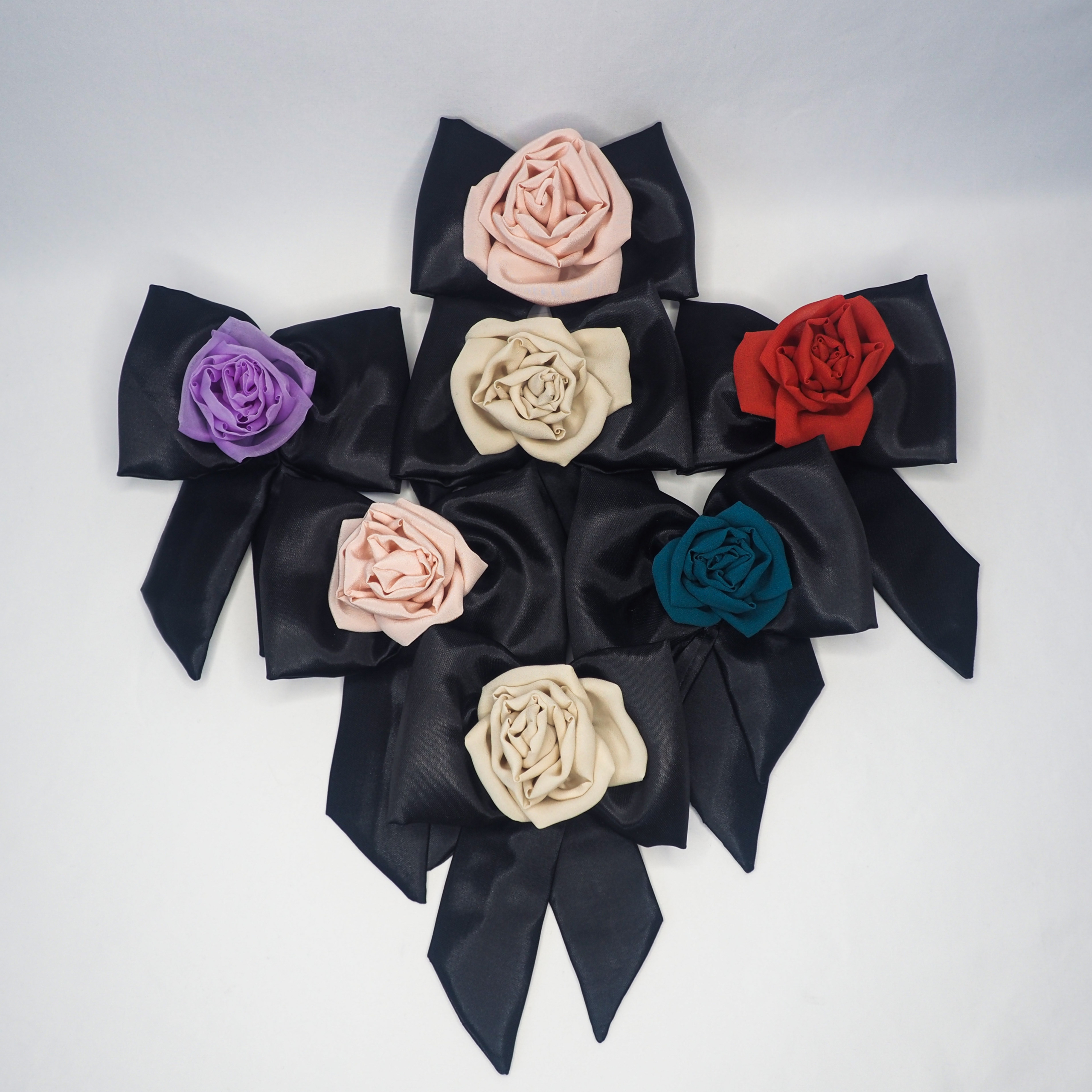 Silk Rose Black Bow Brooch Handmade