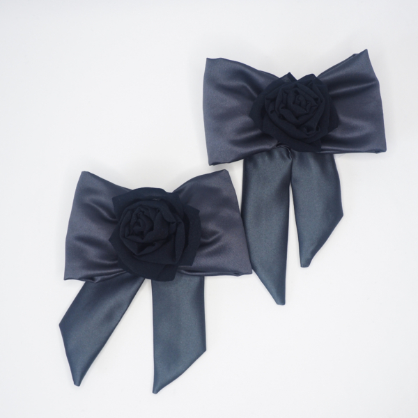 Black Silk Chiffon Rose Gun Metal (Grey) Bow Brooches