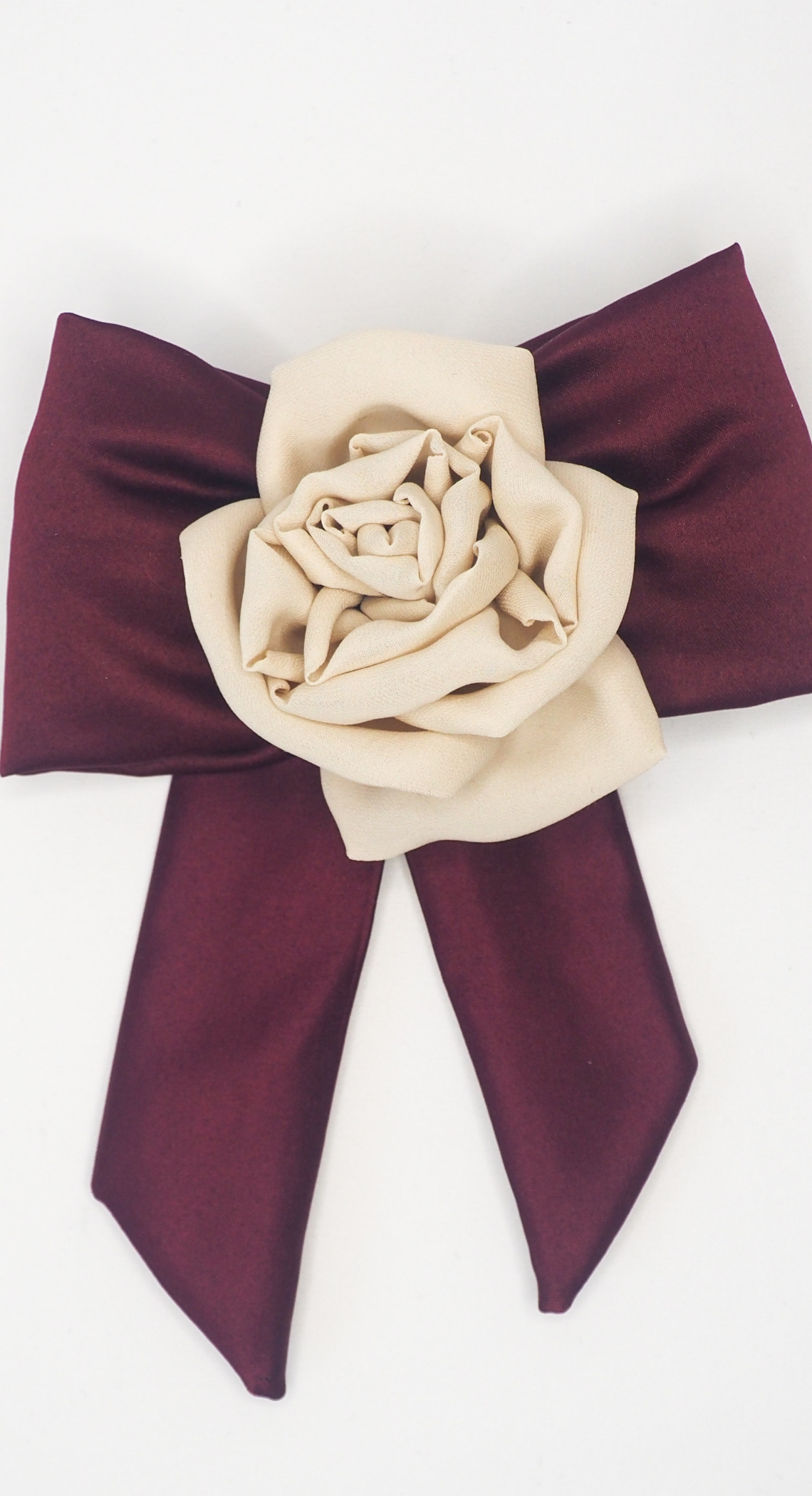 Silk Rose Burgundy Bow Brooch