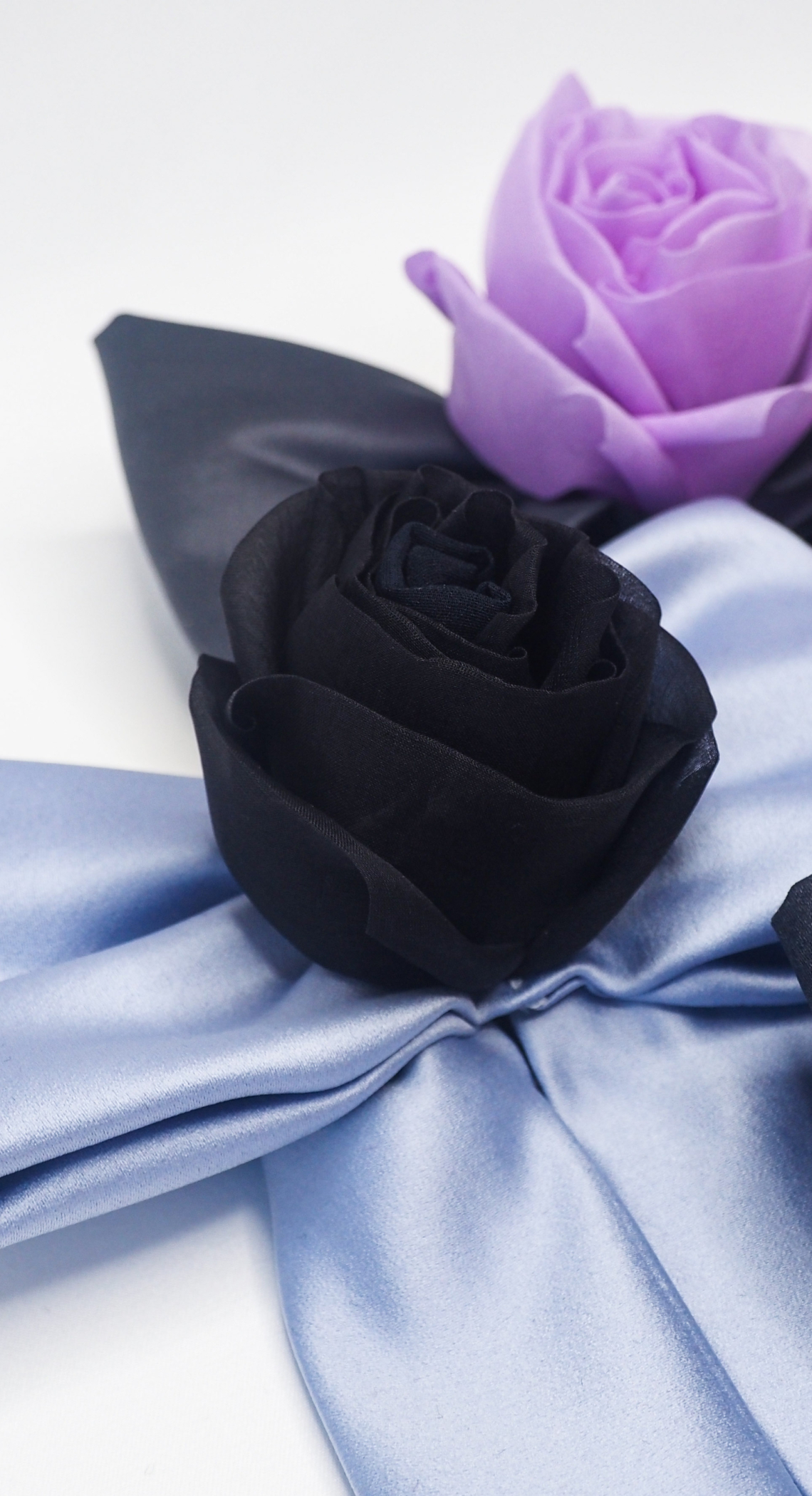 Black Silk Rose Corn Flower Bow Brooch