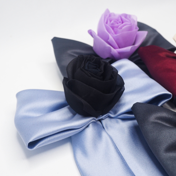 Black Silk Rose Corn Flower Bow Brooch