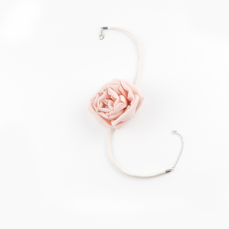 Pink Silk Rose Choker Necklace with Lobster Clasp