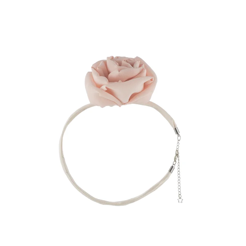 Pink Silk Rose Choker Necklace with Lobster Clasp