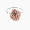 Handmade Pink Silk Rose Choker Necklace with Lobster Clasp, Romantic style jewelry