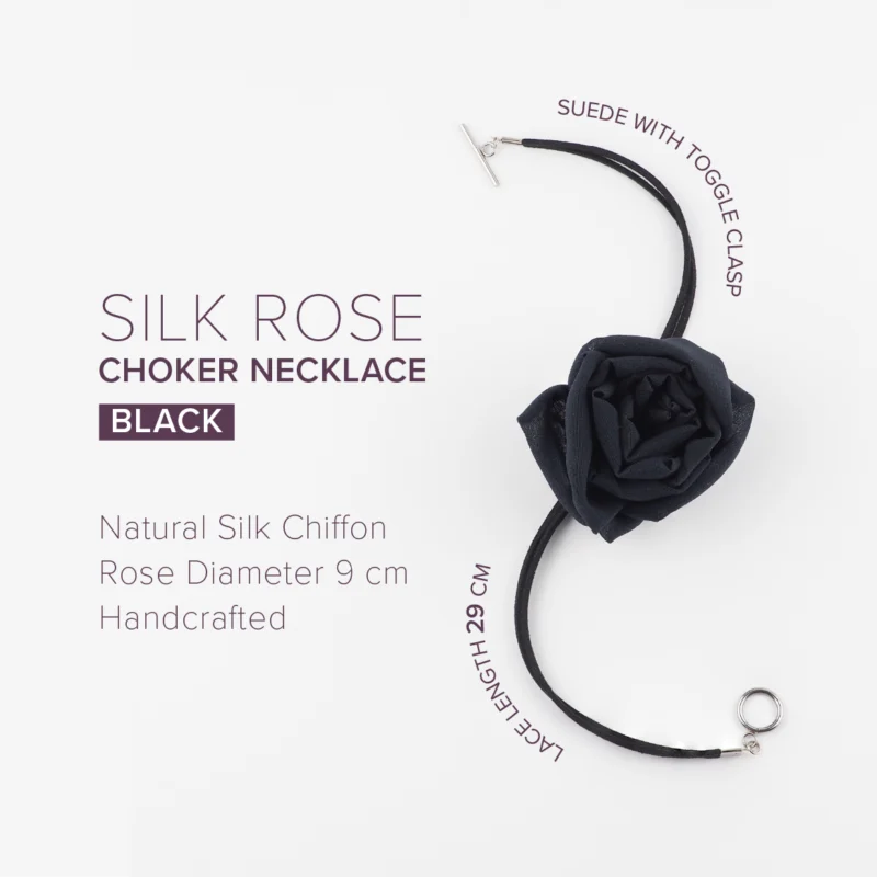 Black Silk Rose Choker Necklace with Toggle Clasp