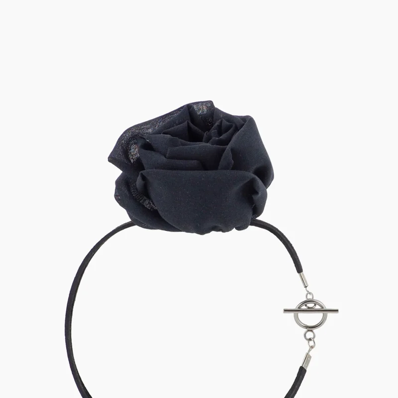 Black Silk Rose Choker Necklace with Toggle Clasp