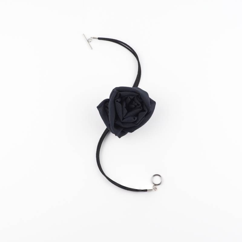 Black Silk Rose Choker Necklace with Toggle Clasp