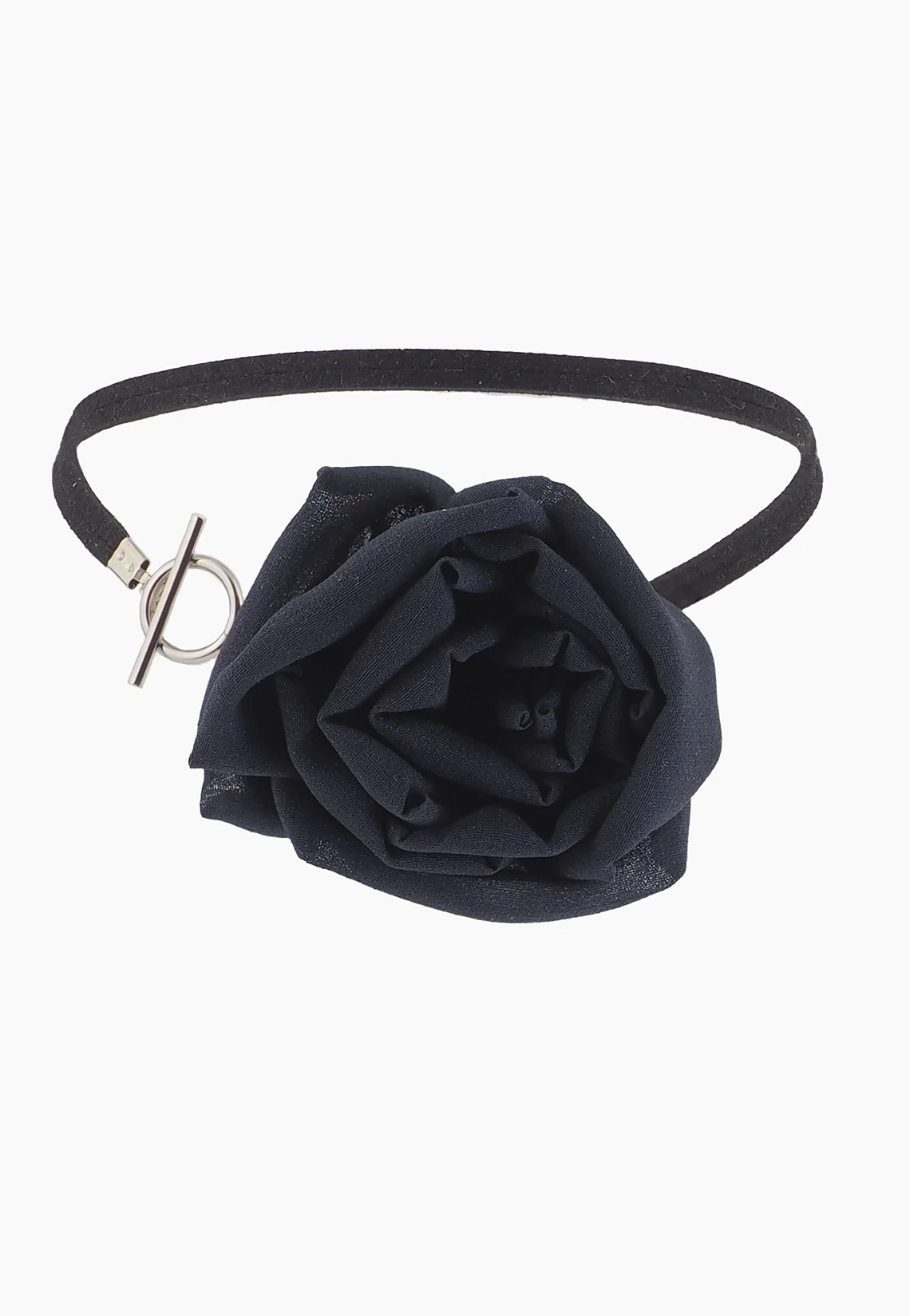 Black Silk Rose Choker Necklace with Toggle Clasp