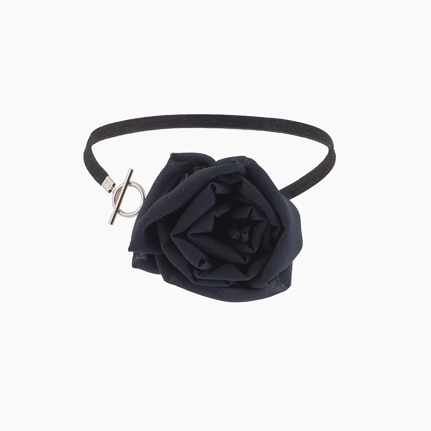 Black Silk Rose Choker Necklace with Toggle Clasp