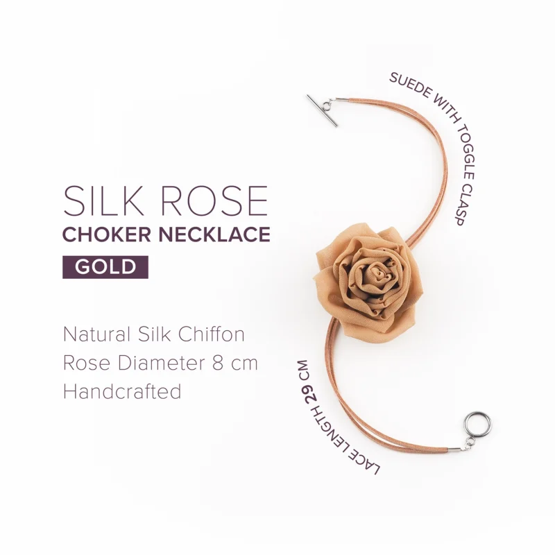 Gold Silk Rose Choker Necklace with Toggle Clasp