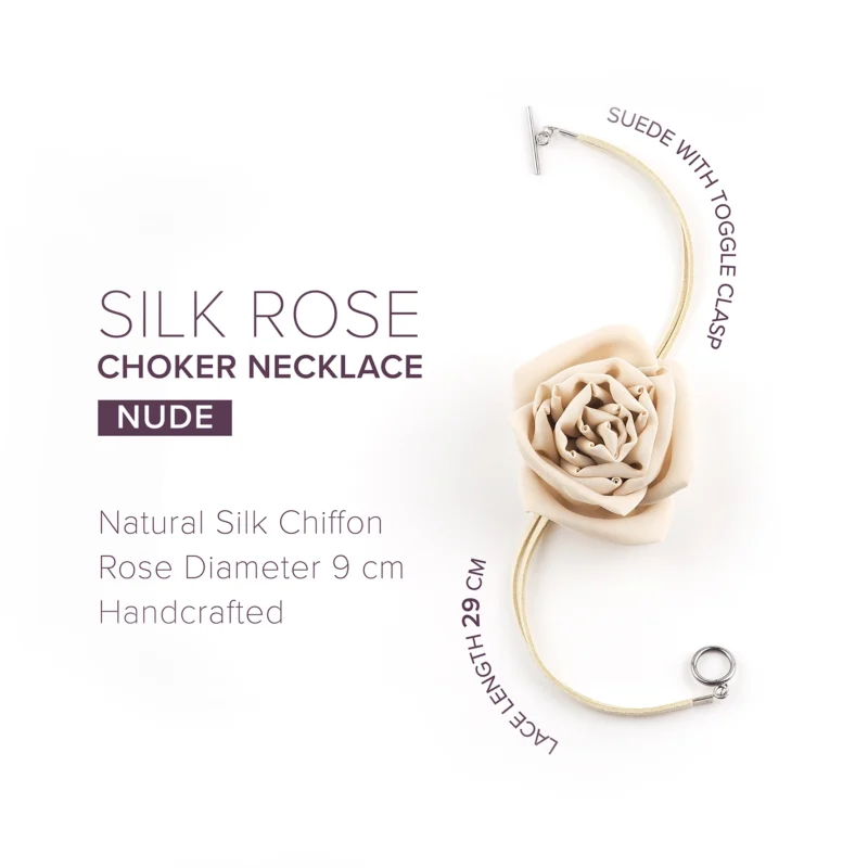 Nude Silk Rose Choker Necklace with Toggle Clasp