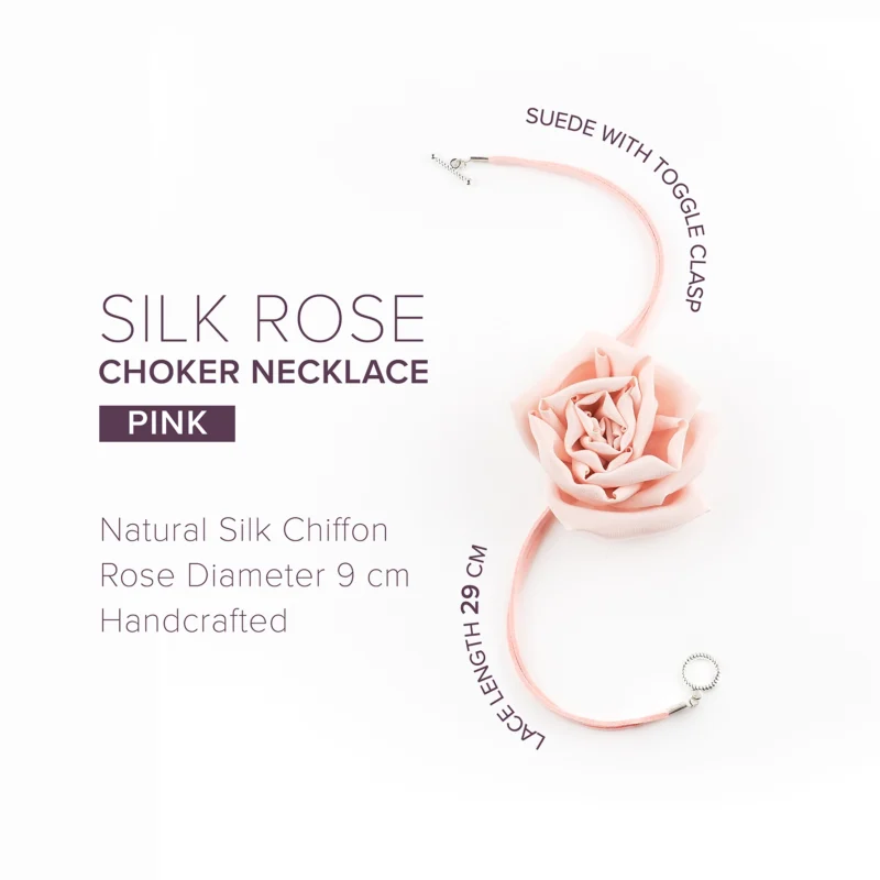 Pink Silk Rose Choker Necklace with Toggle Clasp