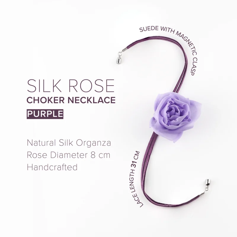 Purple Silk Organza Rose Choker Necklace with Toggle Clasp