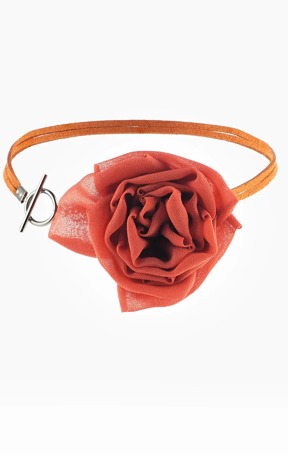 Red Silk Rose Choker Necklace with Toggle Clasp