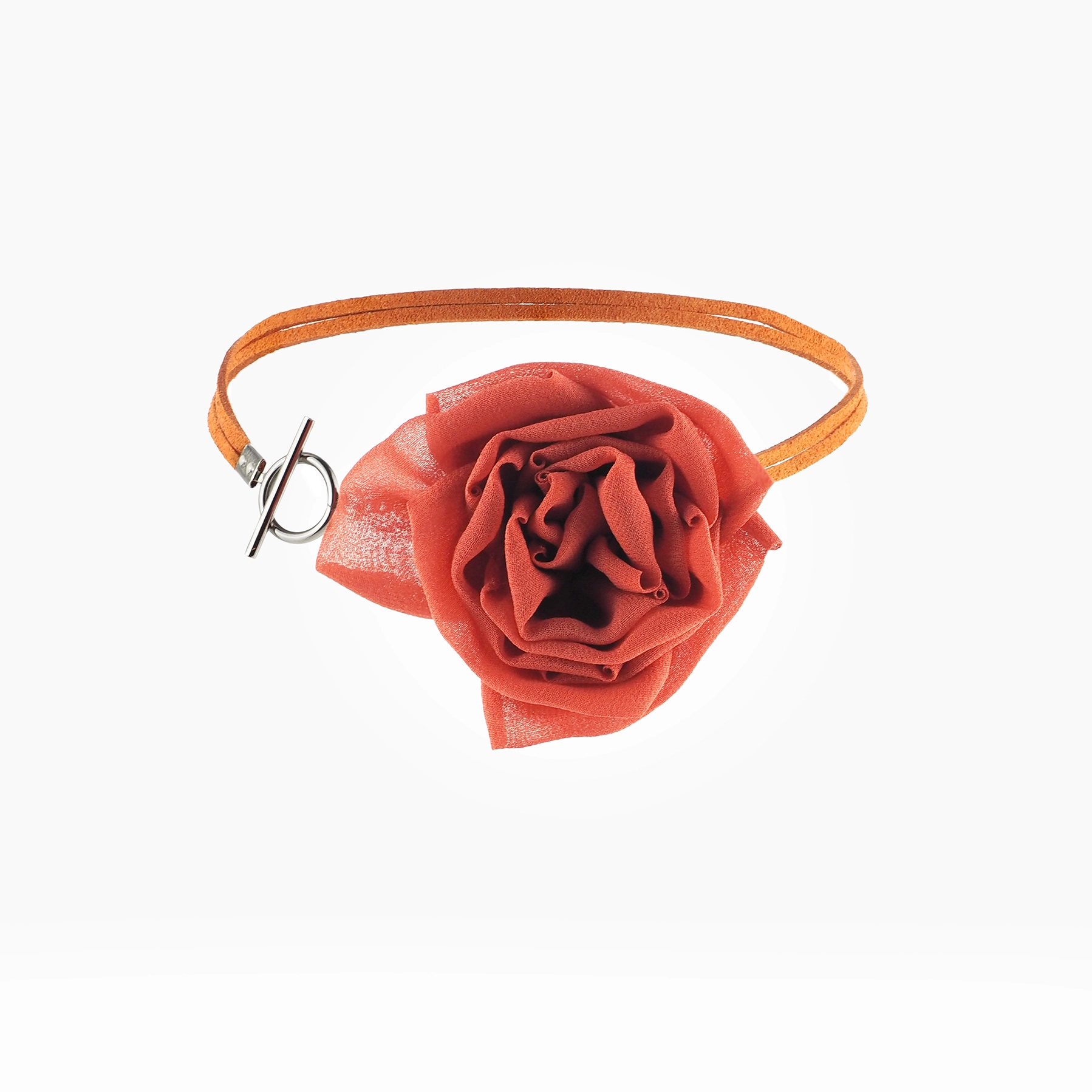 Red Silk Rose Choker Necklace with Toggle Clasp