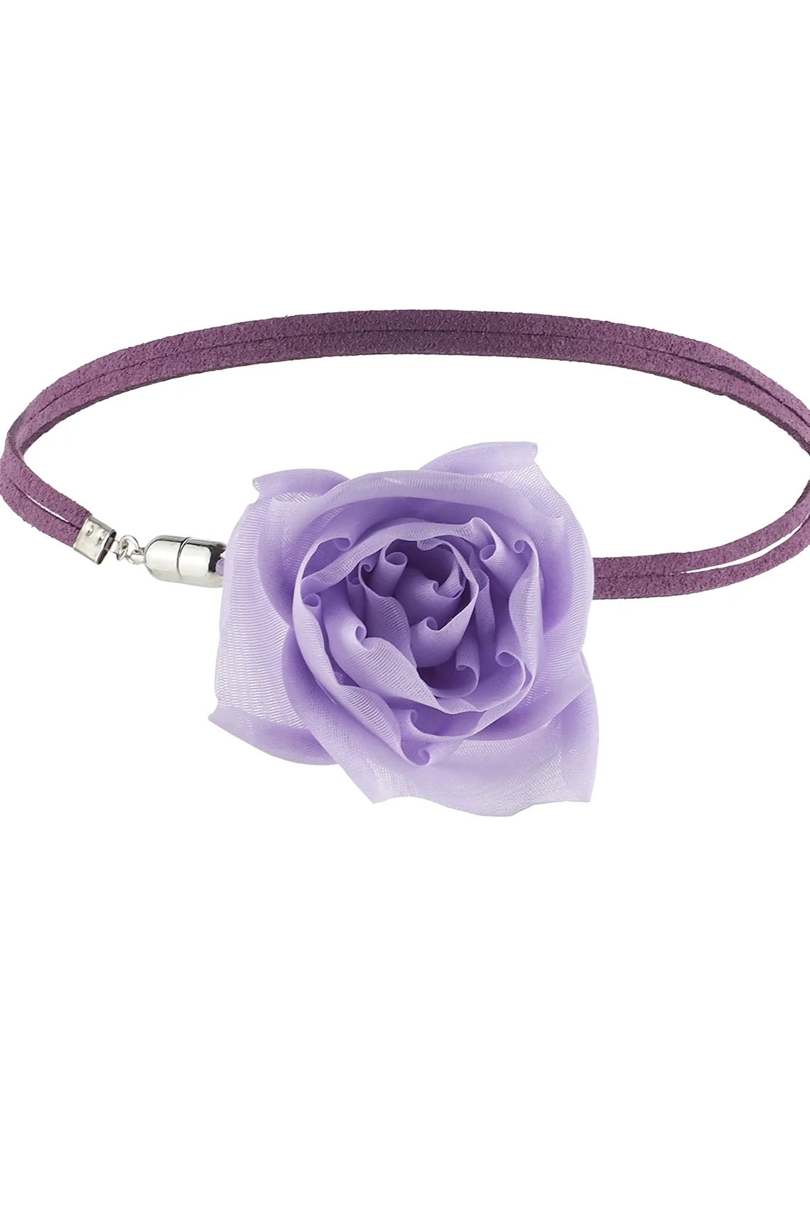 Purple Silk Organza Rose Choker Necklace with Toggle Clasp