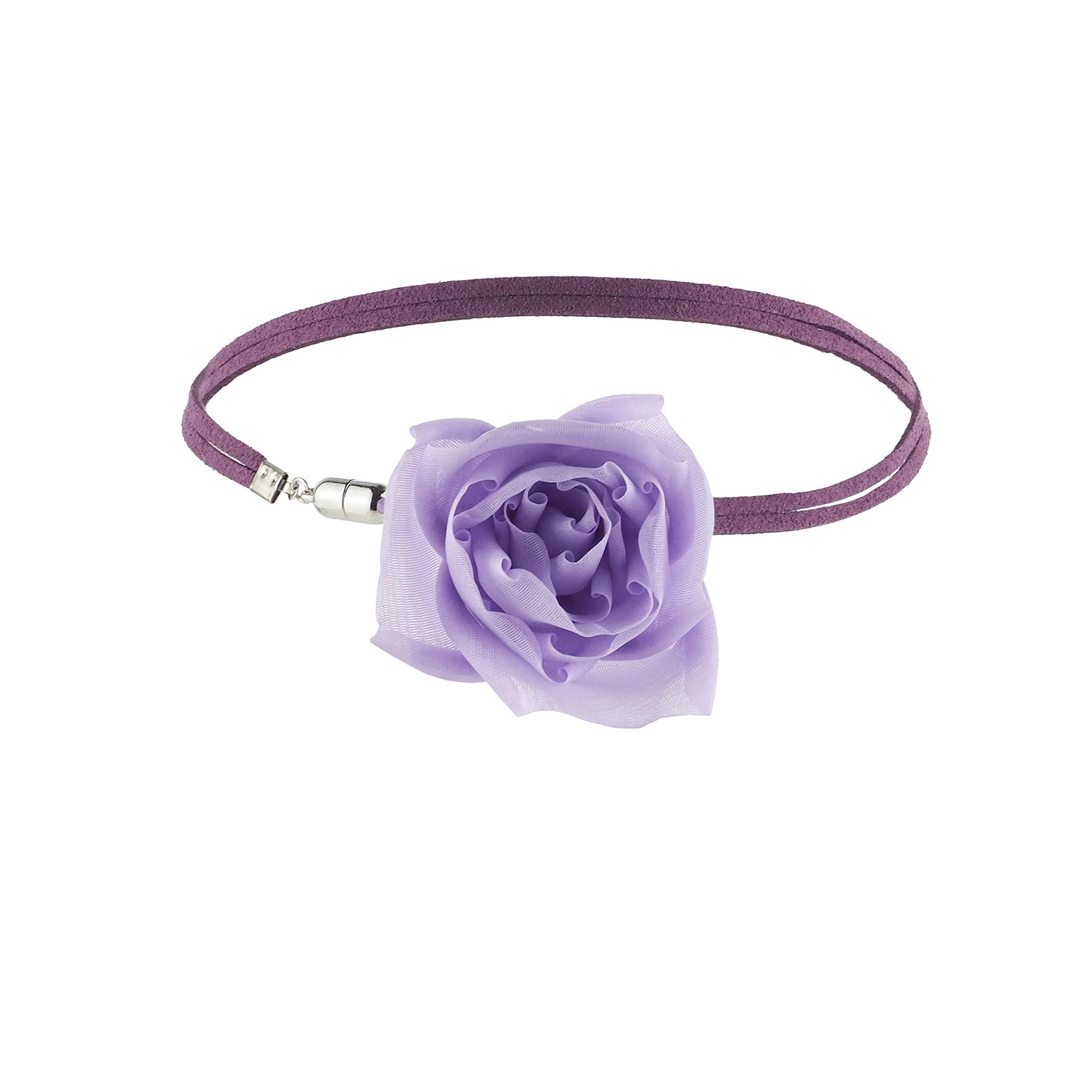 Purple Silk Organza Rose Choker Necklace with Toggle Clasp