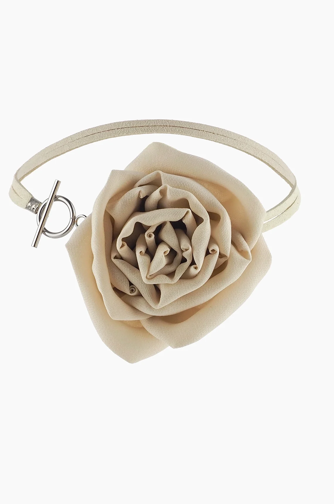 Nude Silk Rose Choker Necklace with Toggle Clasp