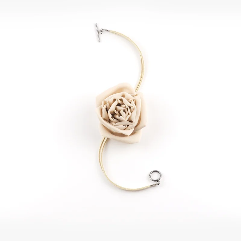 Nude Silk Rose Choker Necklace with Toggle Clasp