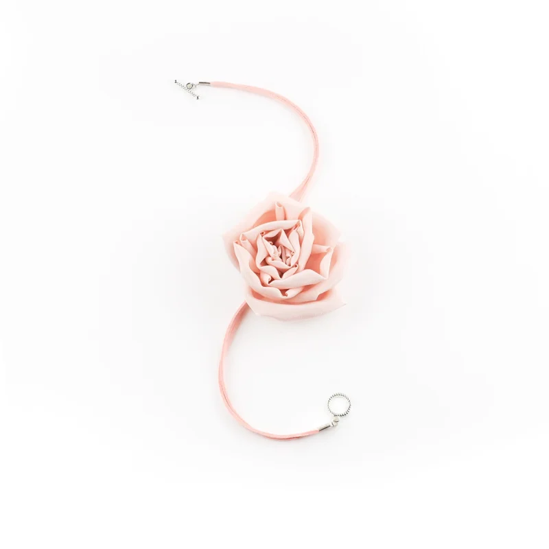 Pink Silk Rose Choker Necklace with Toggle Clasp