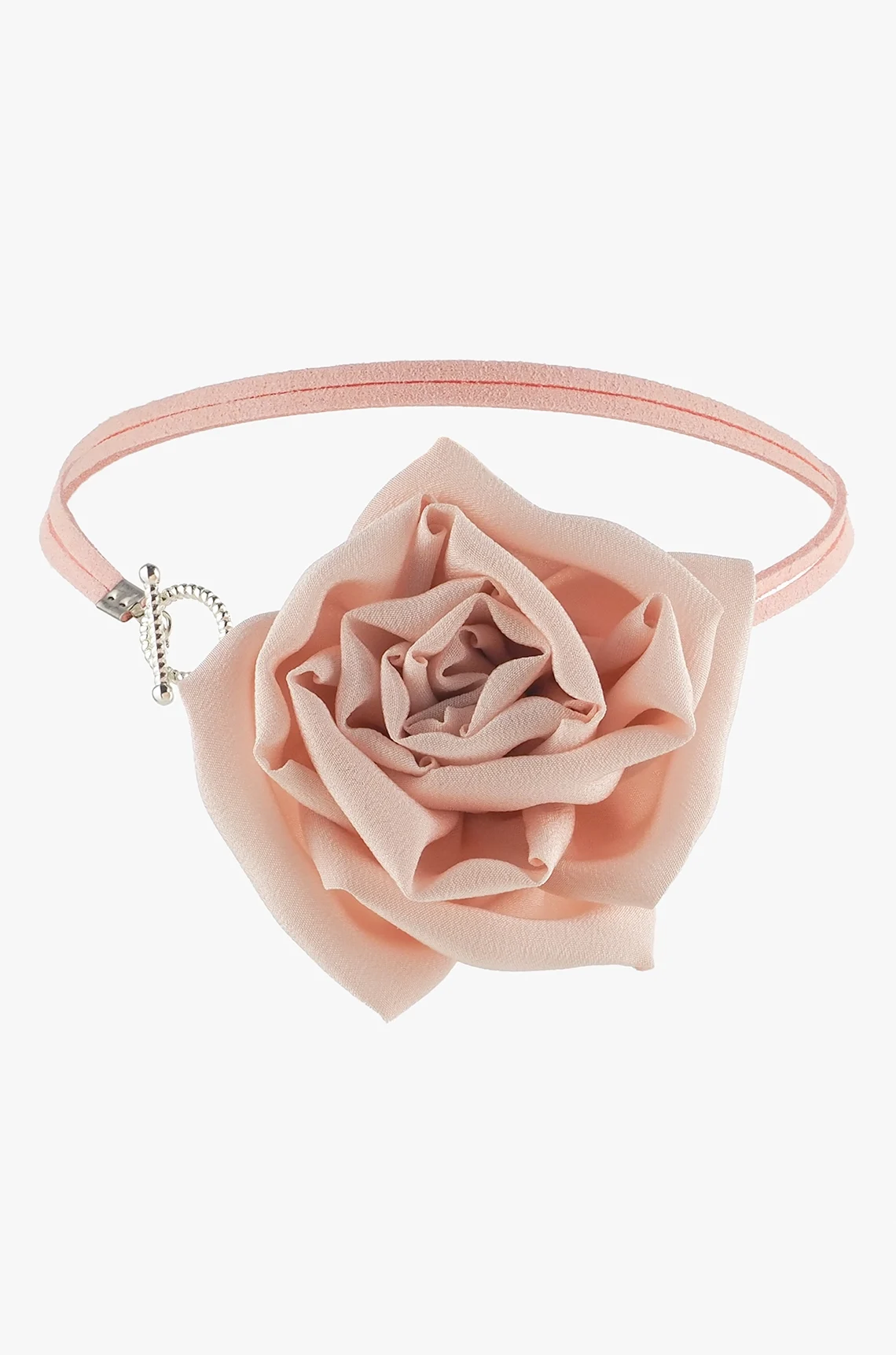 Pink Silk Rose Choker Necklace with Toggle Clasp