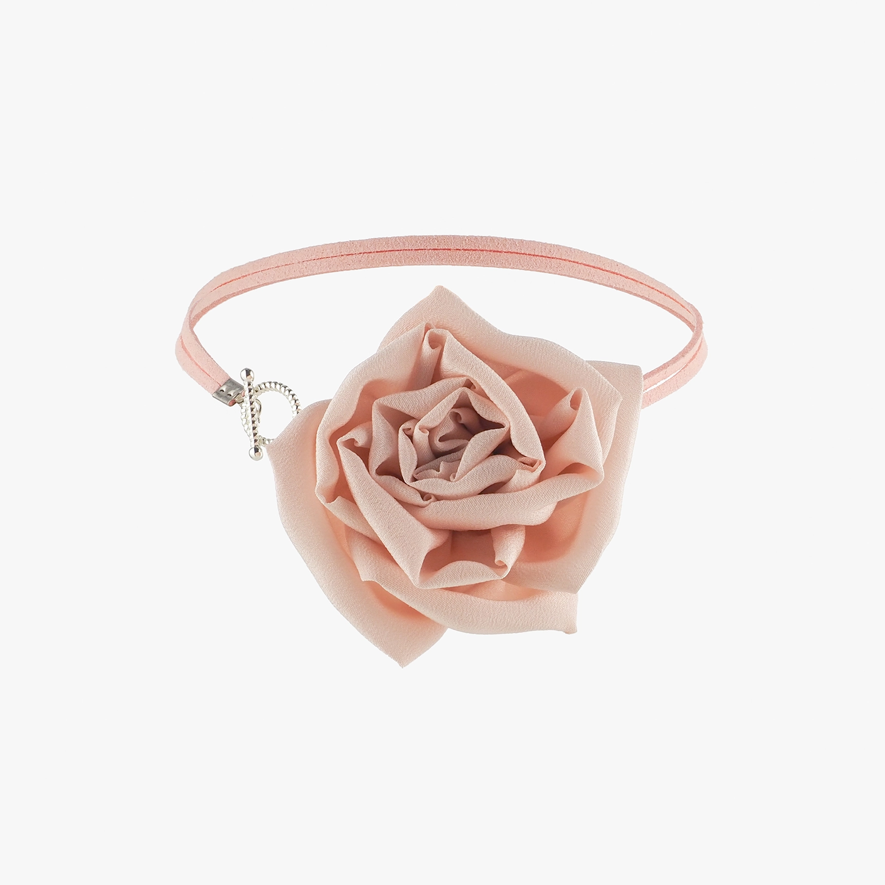 Pink Silk Rose Choker Necklace with Toggle Clasp