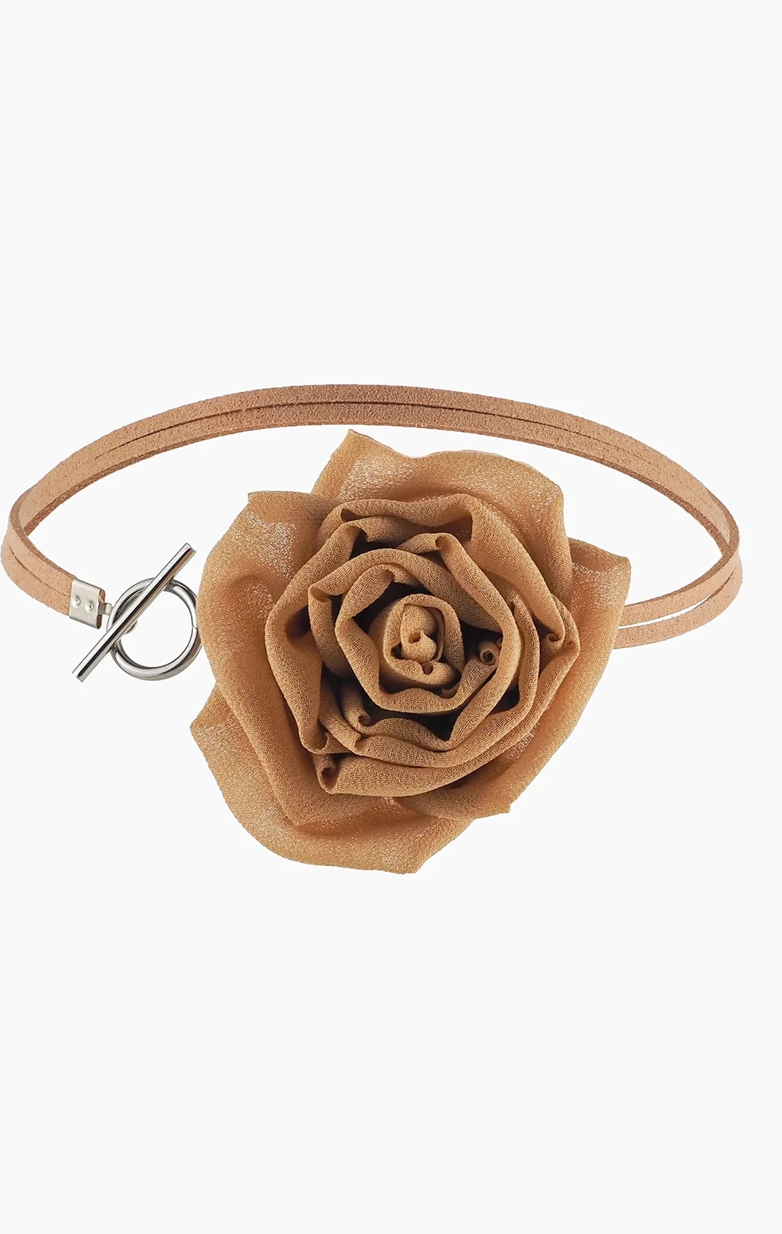 Gold Silk Rose Choker Necklace with Toggle Clasp