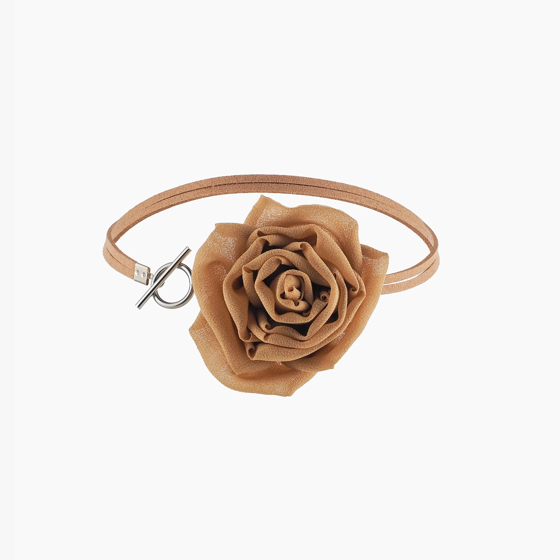 Gold Silk Rose Choker Necklace with Toggle Clasp