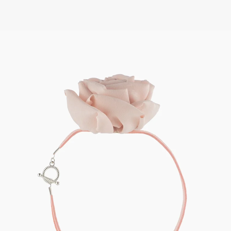 Pink Silk Rose Choker Necklace with Toggle Clasp