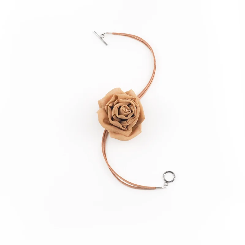 Handcrafted Gold Silk Rose Choker Necklace with Toggle Clasp, Evening choker for special occasions