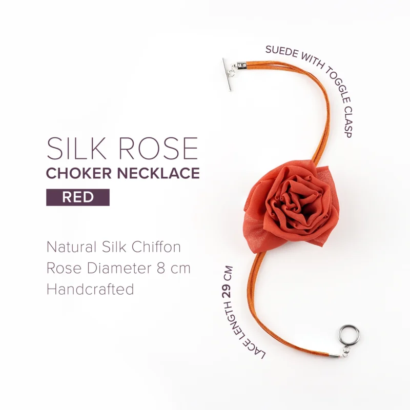 Red Silk Rose Choker Necklace with Toggle Clasp