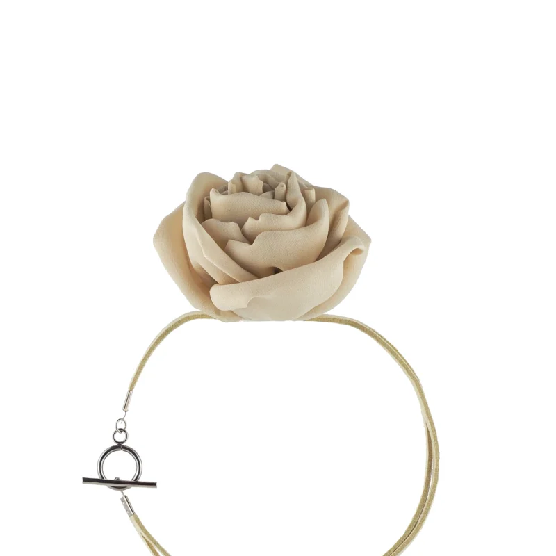 Nude Silk Rose Choker Necklace with Toggle Clasp