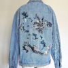 Hand-embroidered dragon denim jacket with velvet, beads, and vintage sequins