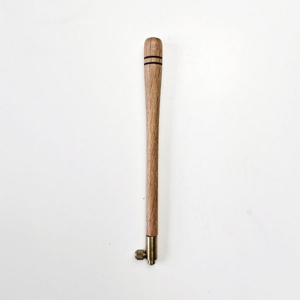 Classic ash tambour hook with simple smooth handle and brass fitting, supplied with size 70 needle for Luneville embroidery.