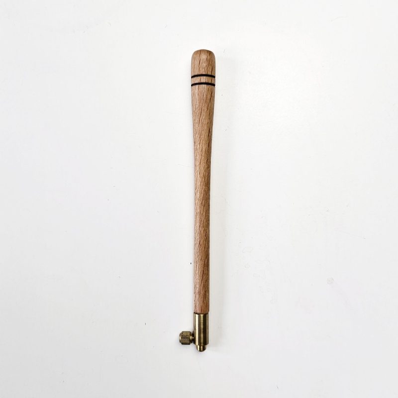 Classic ash tambour hook with simple smooth handle and brass fitting, supplied with size 70 needle for Luneville embroidery.