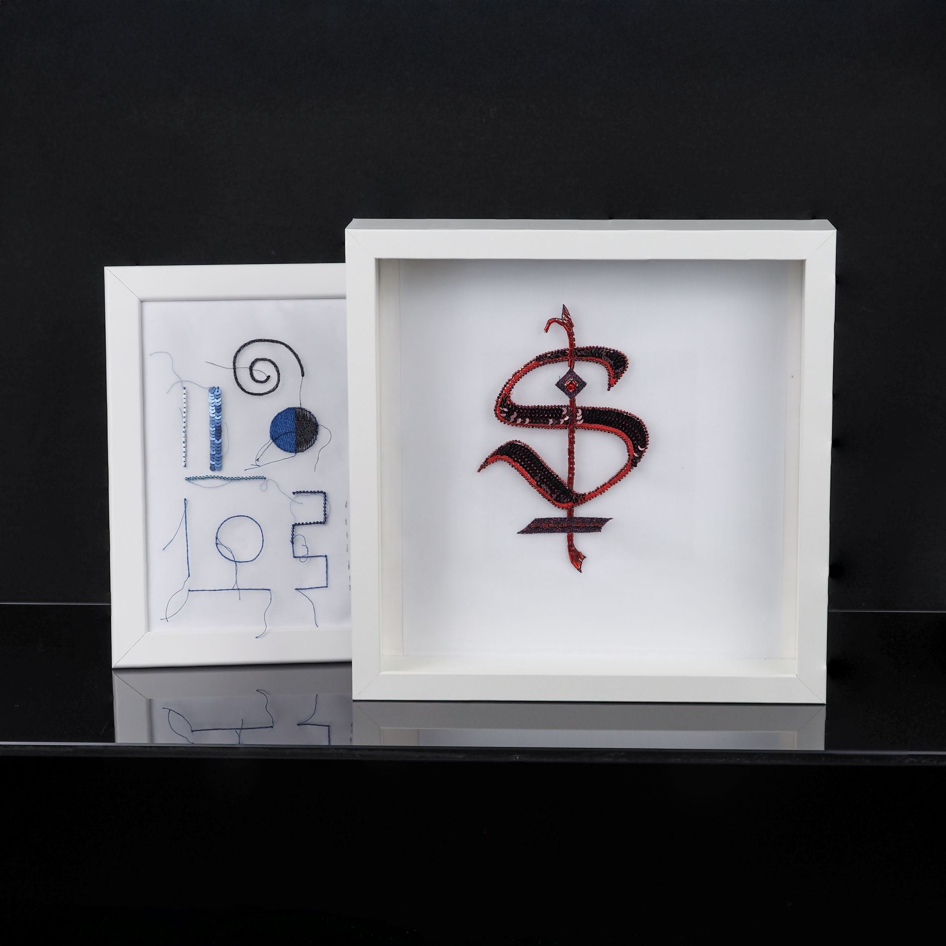 Private 1:1 Lunéville Embroidery Tuition — London 1 Finished gothic-style monogram created during a private Lunéville embroidery workshop London