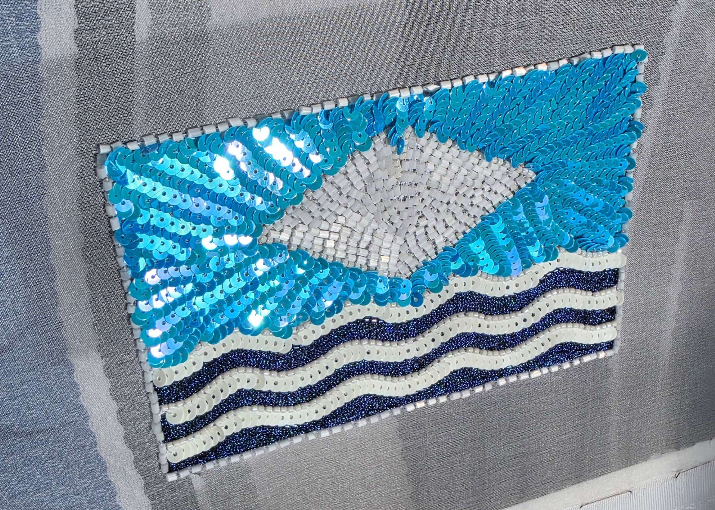 Luneville Embroidery Talk and Demonstration Isle of Wight Sample Detail Luneville embroidery talk and demonstration for Isle of Wight Embroiderers detailed sample with sequins and tambour stitching