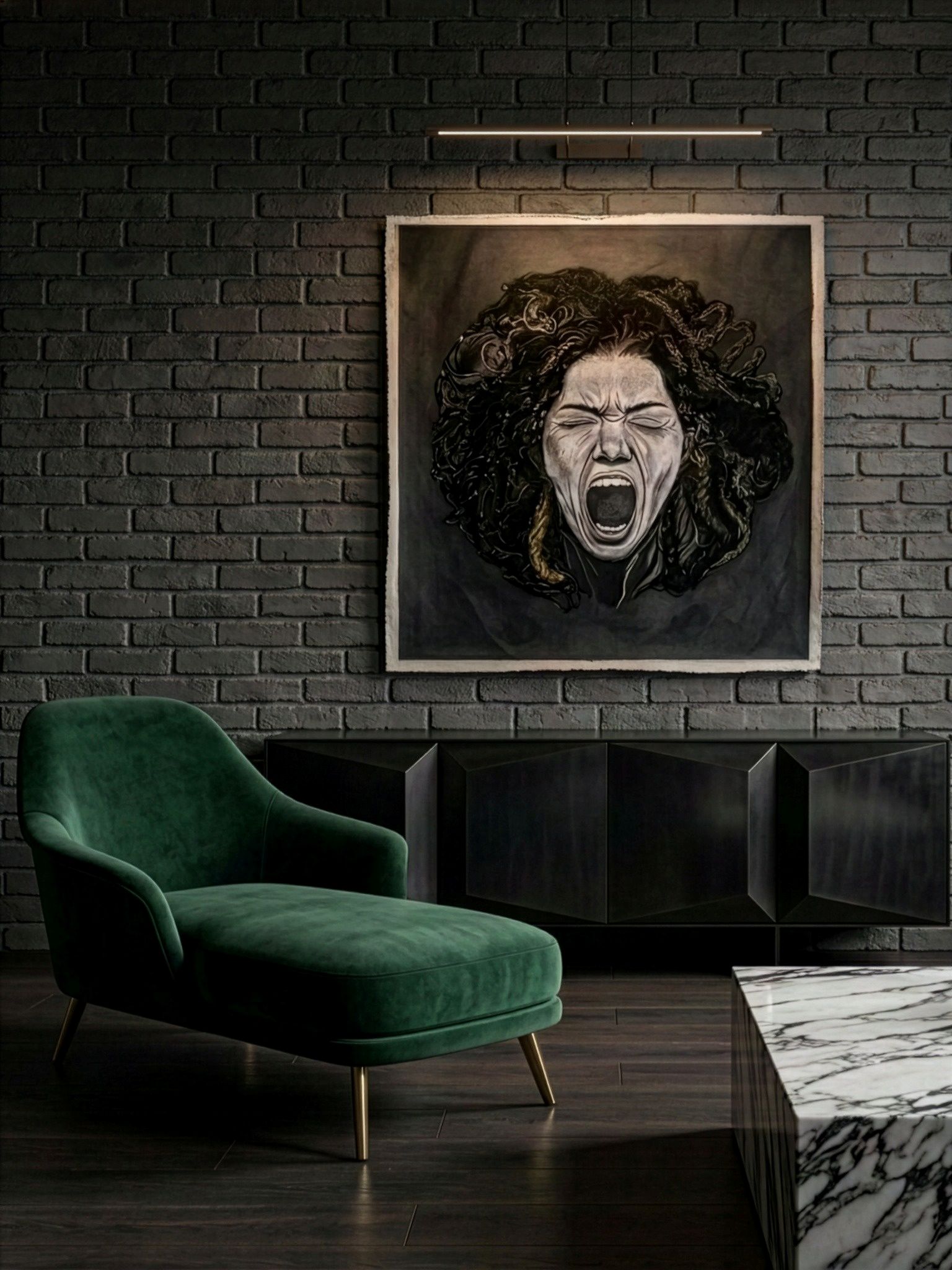 Power of No Art Prints Power of No art print from Ksenia Semirova’s textile art series displayed in a contemporary interior